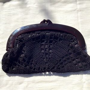Vintage Joseph Magnin mid-century macrame clutch handbag. Made in Italy.